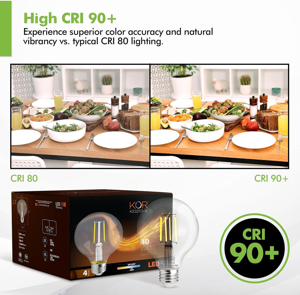 G25 LED Globe Light Bulbs, 40W Equivalent, 5000K, Dimmable, 4-Pack