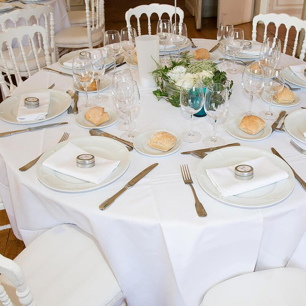 90 Inch Round Tablecloth Fit 30-72 Inch Tables, White 6 Pack Circle