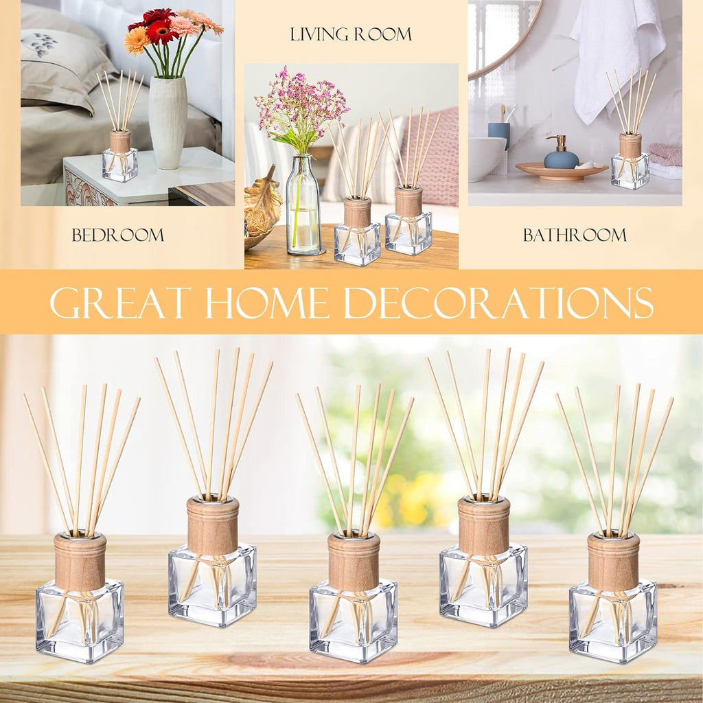 Set Reed Diffuser Bottles 50ml Glass Wooden Caps Rattan Sticks - Set of 4