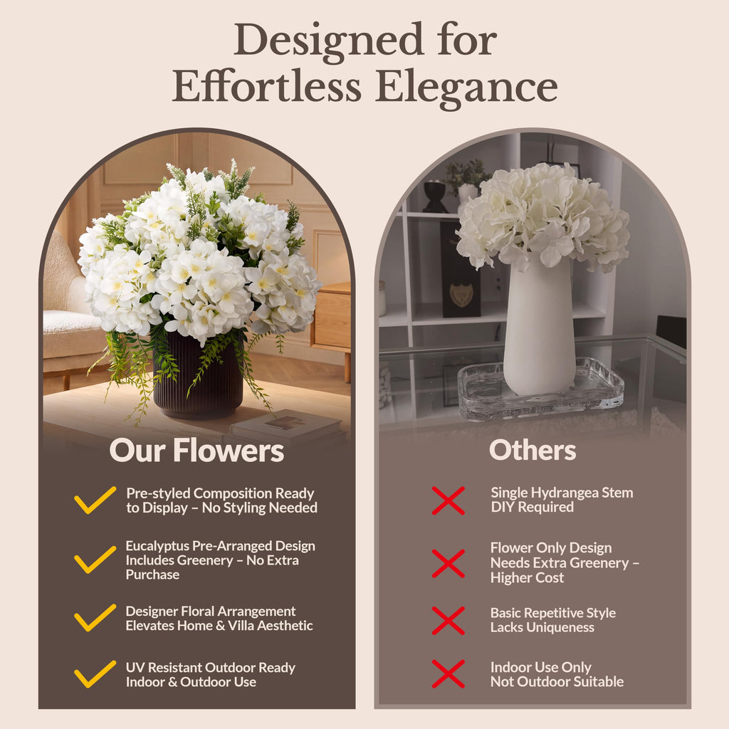 Pre-Arranged White Artificial with Greenery, UV Resistant
