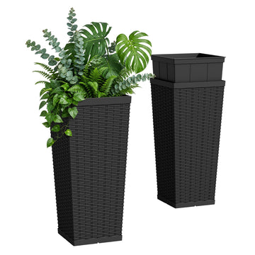 24" Tall Plastic Planters with Drainage Holes Front Porch Set of 2