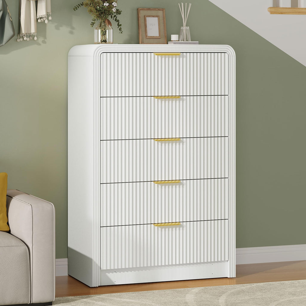 Fluted 5 Drawers Dresser, 48" Tall Chest of Drawers