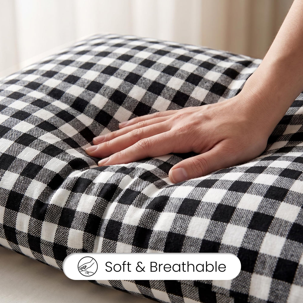 Black and White Decorative Long Body Gingham Plaid Throw Pillow Cover 14x36