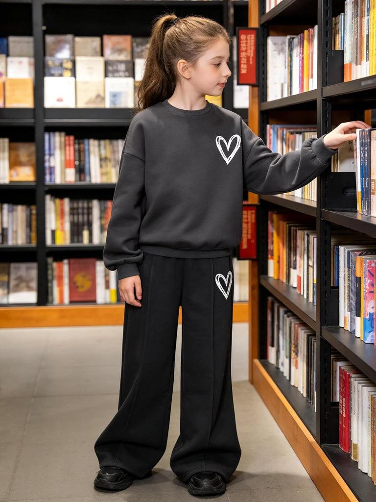Clothes Tracksuit Set Sweatshirt & Wide Leg Pants with Heart Print Casual Outfit