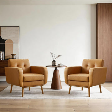 Leather Accent Chairs, Living Room Chairs (Brownish Yellow) - Set of 2