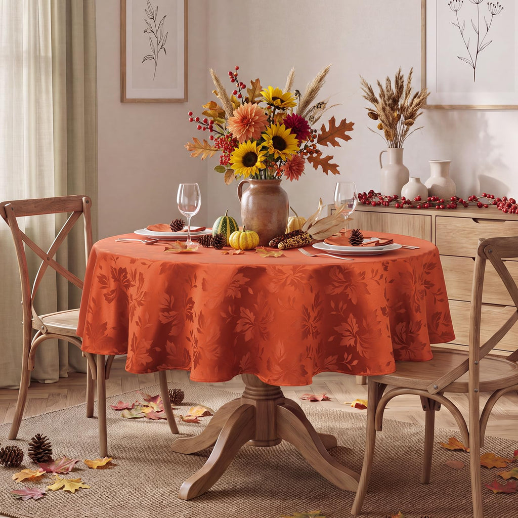 Fall Jacquard Round Tablecloth, Thanksgiving Dining Decor