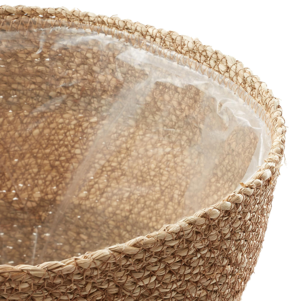 Set of 3 Seagrass Planter Baskets with Liners - Two-Tone, Hand Woven Indoor Flower Pot Covers for Plants, Succulents
