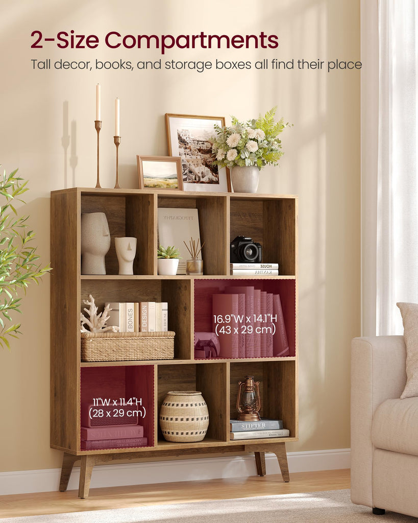 Mid-Century Modern 8-Cube Bookshelf, 35.4 x 9.4 x 42.3 Inch