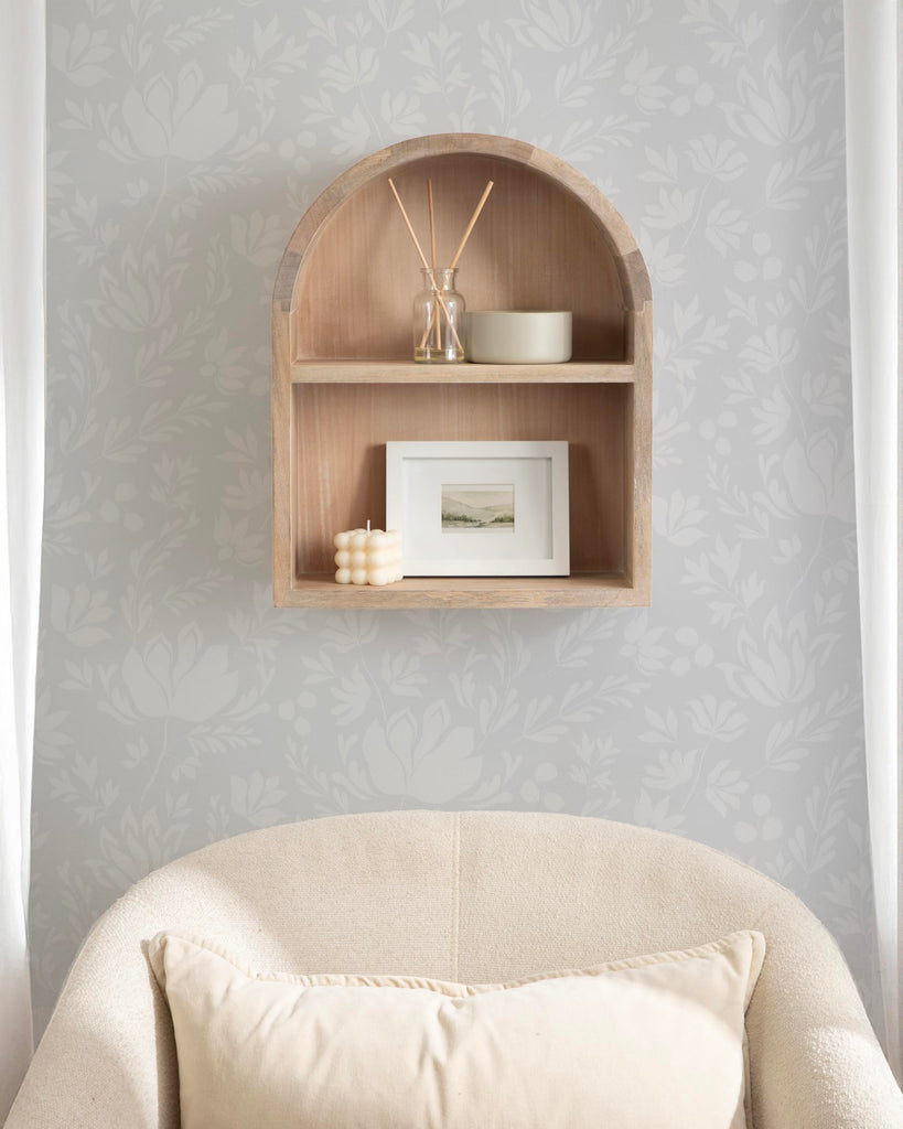 Arcott Modern Mango Wood Arched Wall Shelf, 16 x 20, Light Natural, Transitional Wooden Arch Wall Shelves for