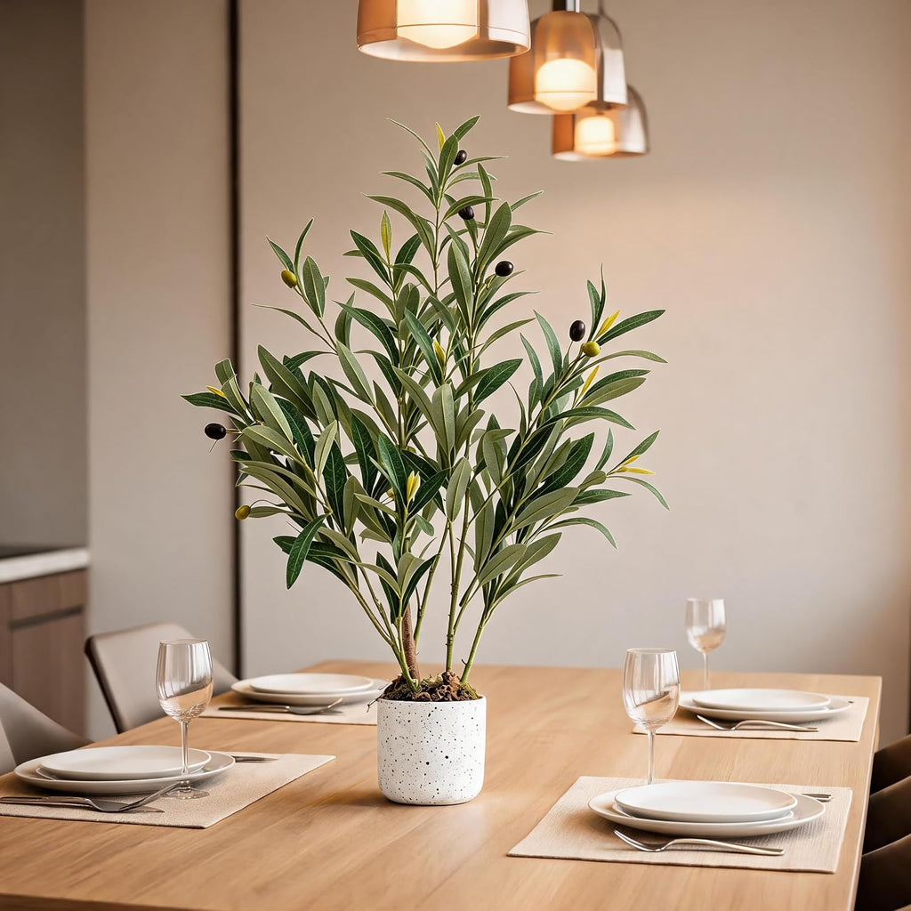 2FT Faux Olive Tree, Indoor Artificial Potted Olive Tree 23.6inch with White Planter, Lifelike 8 Fruits and Realistic