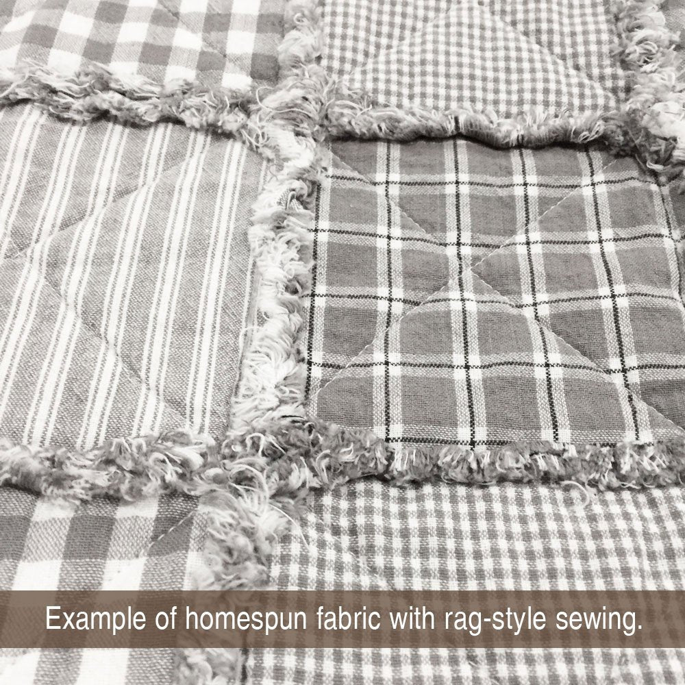 Magnolia Gray Ticking Stripe Homespun Cotton Plaid Fabric by - Sold by The Yard