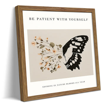 Framed Butterfly Inspirational Canvas Wall Art, Minimalist Floral Butterfly Painting Wall Decor, Motivational Quote
