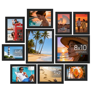 Picture Frames Set of 10, Including 8x10, 5x7, 4x6 Black Frame
