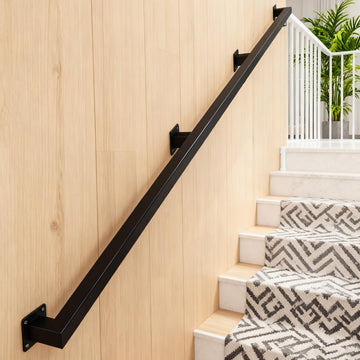 10FT Stair Railing Indoor Wall Mount, 500lb Black Handrail