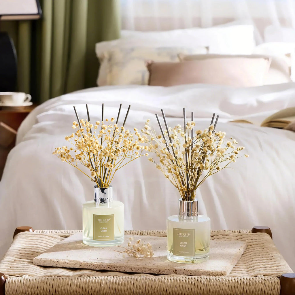 Reed Diffuser 3.38 oz (100ml) 2pk, Clean Linen Scented Reed Diffuser Set, Reed Diffuser & Oil Diffuser Sticks