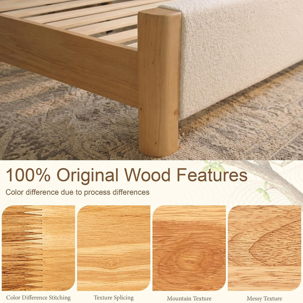 Queen Size Bed Frame with 51" Upholstered Headboard, Solid Wood Wingback