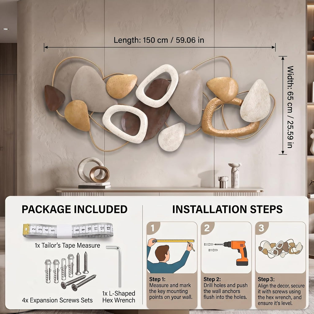Large 3D Metal Wall Decor, Nature-Inspired Design