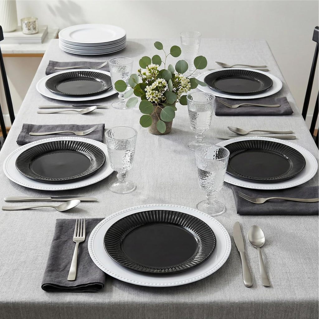 12 Pack Plastic Round Charger Plates, 13" Dinner Chargers Decorative Plates with Beaded Rim, Embossed Charger Serving