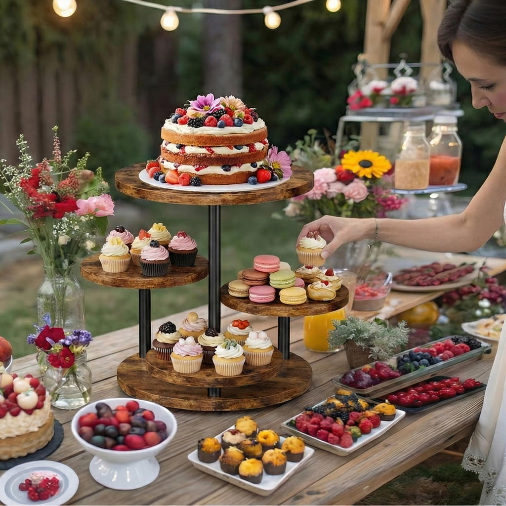Cupcake Stand 4 Tier for 50 Cupcakes Wooden Cake Stand 360°Rotatable Dessert Stands Round Cookie Tiered Tray Stand