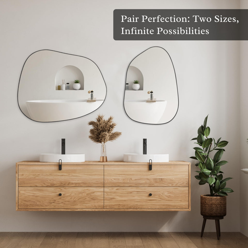 Irregular Asymmetrical Wall Mirror, 32"x24" Black Bathroom Mirror