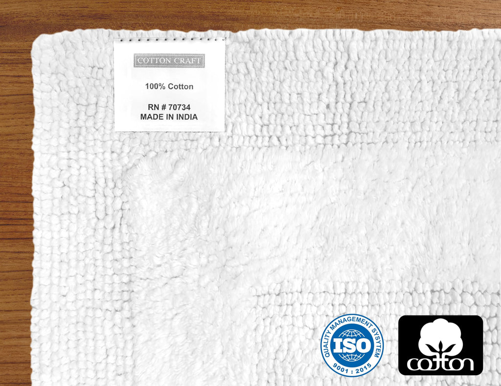 2 Pack Reversible Bath Mat - Soft Plush Bath Rug -20x30- White