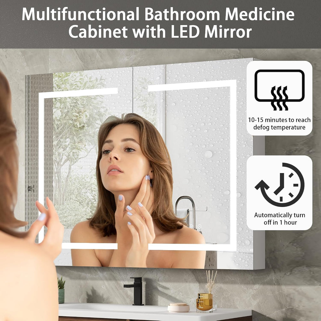 LED Medicine Cabinet with Mirror , Assembly-Free Lighted Medicine Cabinet, Defog, Stepless Dimming, 3 Colors, 2