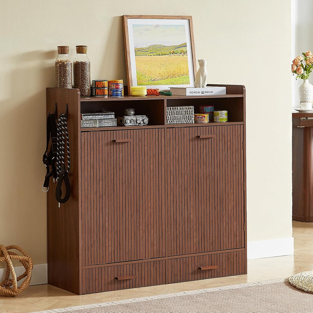 Large Dog Food Storage Cabinet & Dog Feeding Station, Dark Walnut