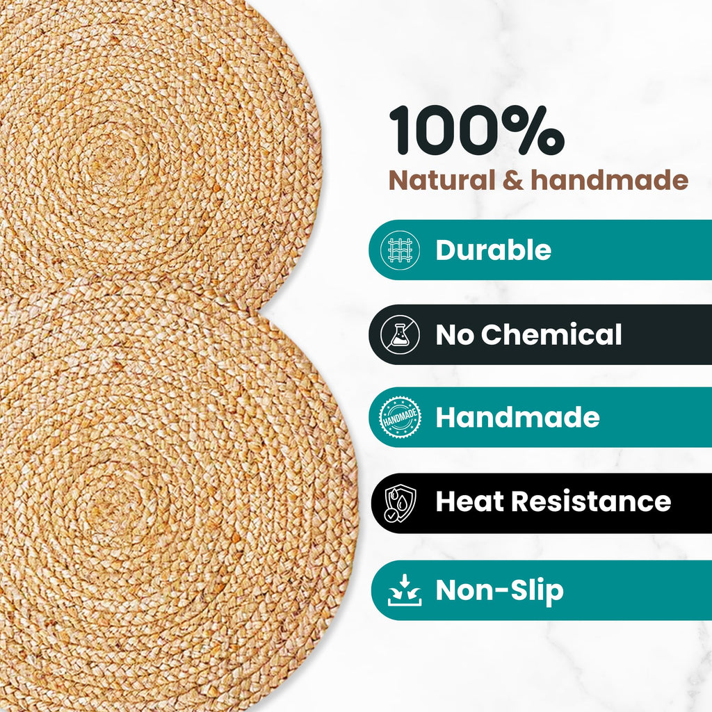 Round Jute Placemats, Set of 16, 13 Inch
