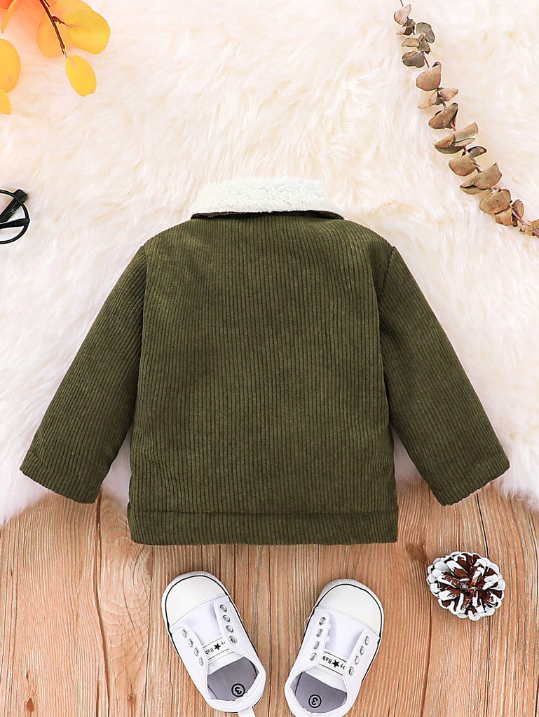 Baby Boys Girls Corduroy Jacket Kids Toddler Lined Top Lapel Button Down Thicked Warm Coat Winter