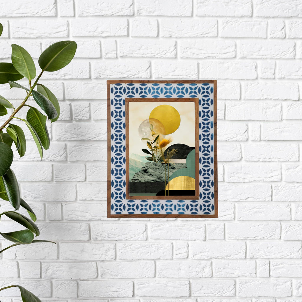 Craft Handmade White Bone Photo Frame Geometric Painting Vintage Boho Wooden Picture Frames For Table-Top/Wall Decor