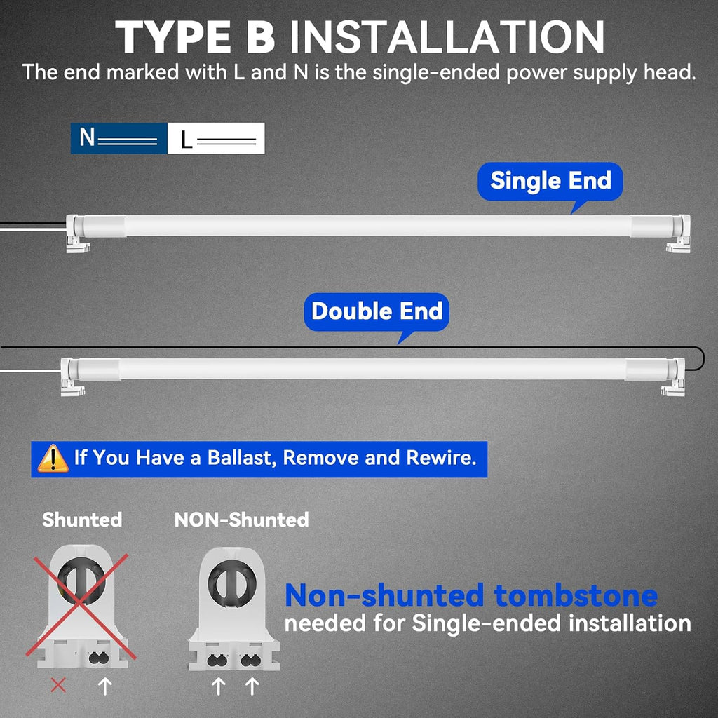 T8 LED Bulbs 4FT 12W 5000K, Type B Ballast Bypass, 2200LM, ETL