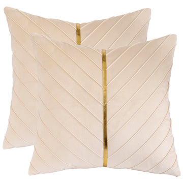 Velvet Pillow Covers 18x18 inch Pack of 2 Gold Decor Cream
