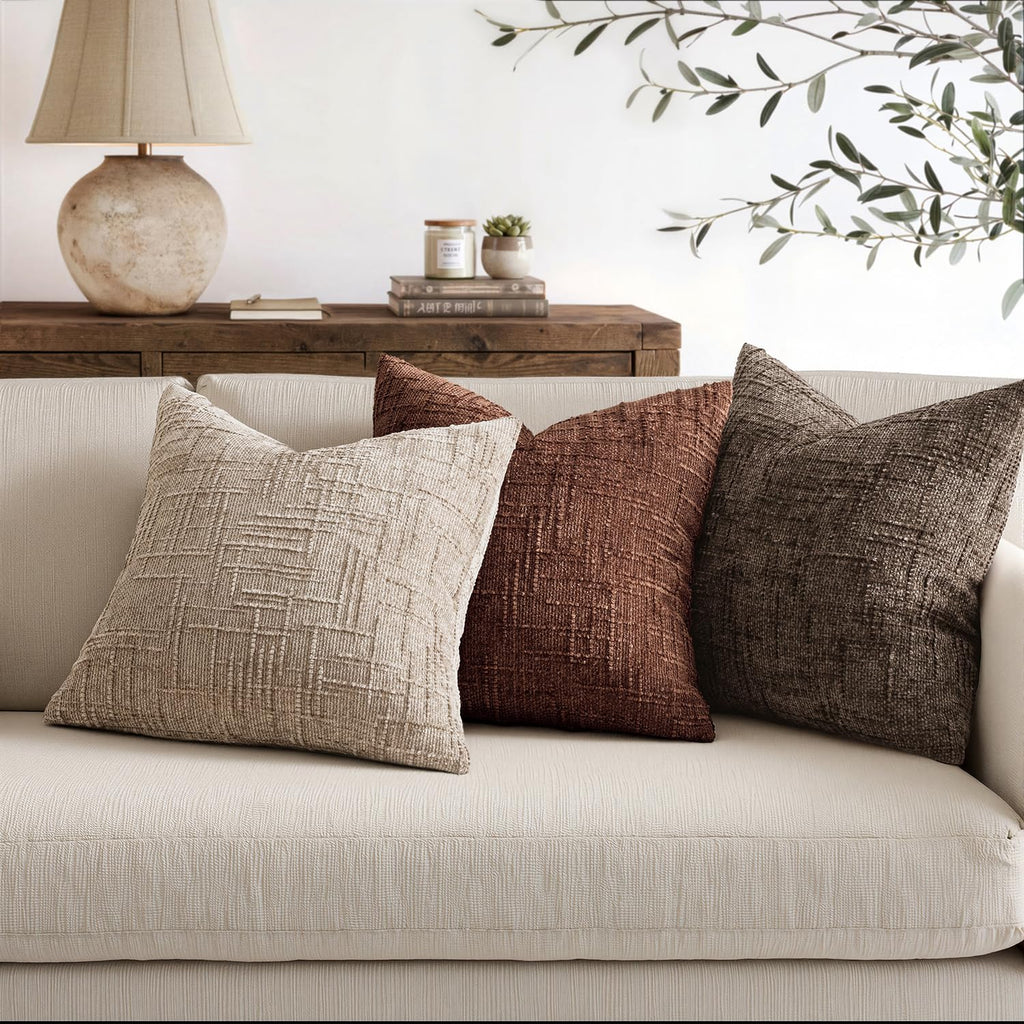 Chenille Textured Fall Throw Pillow Covers Brown 20x20 Set of 2