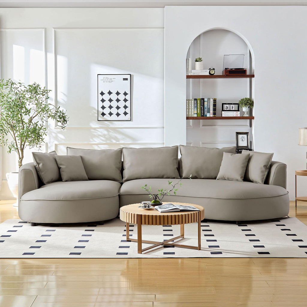 124.8" Boucle Curved Sofa Cloud Couch, Upholstered 4-Seat Sofa Couch Eco-Leather Couch Sofa Apartment Office- Left
