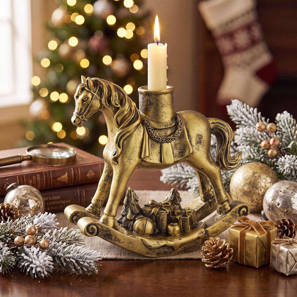 Christmas Rocking Horse Candle Holders, 7.2 Inch, Gold