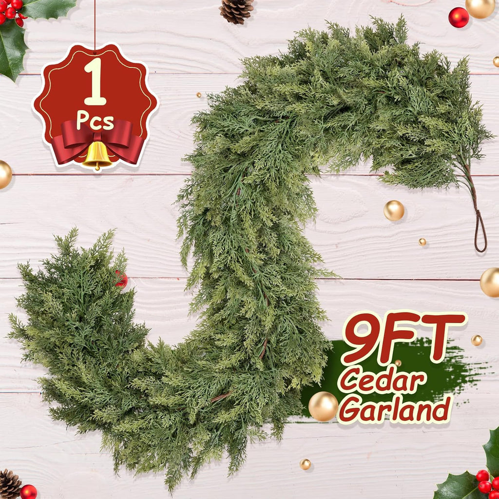 9FT Christmas Artificial Cedar Garland for Mantel