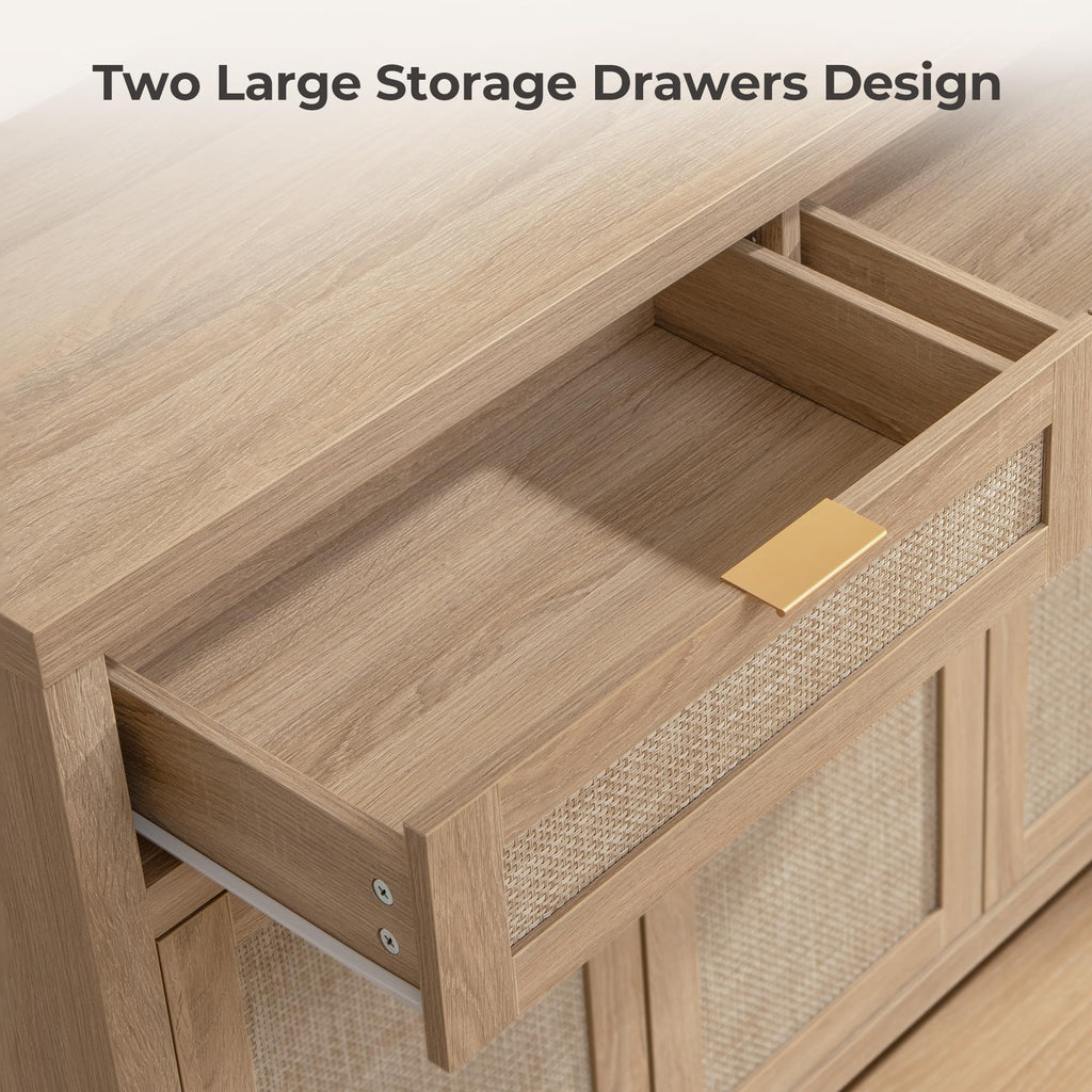 Rattan Sideboard Buffet Cabinet with Storage, Boho Credenza Accent