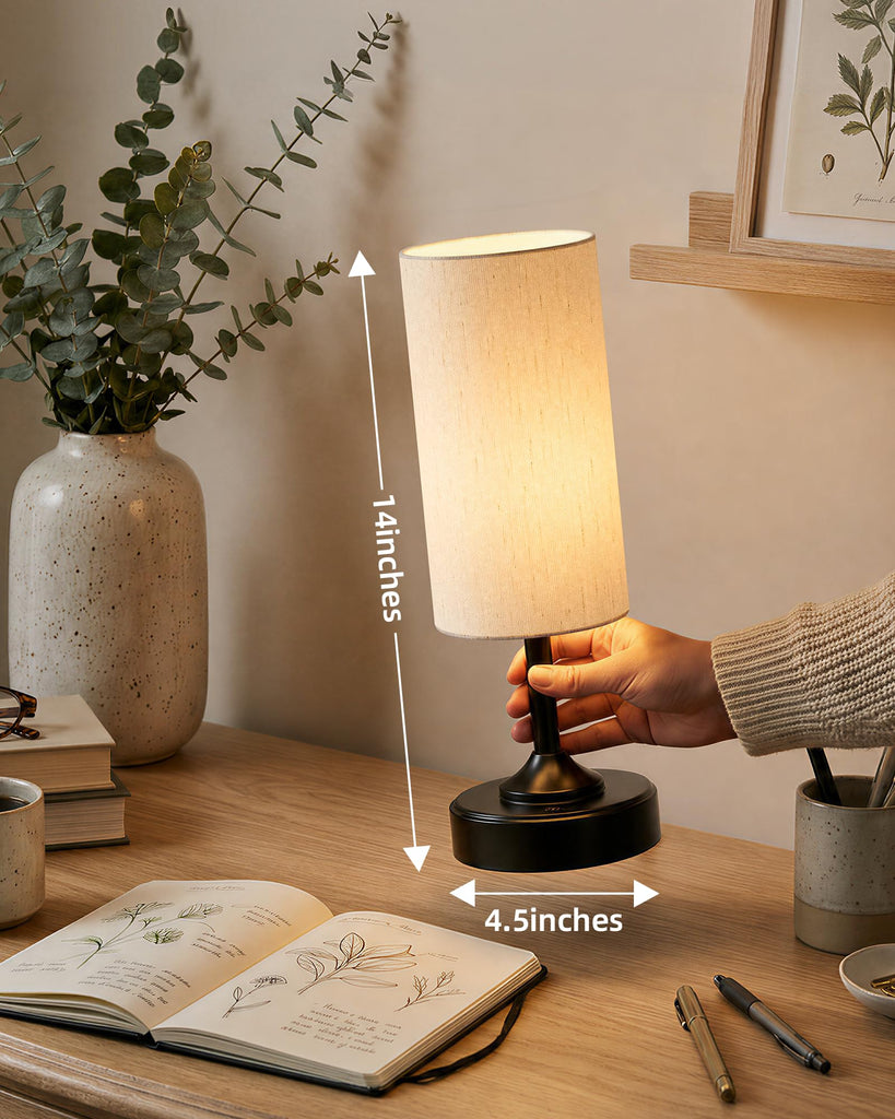 Cordless Table Lamp, Small Dimmable Bedside lamp with Timer