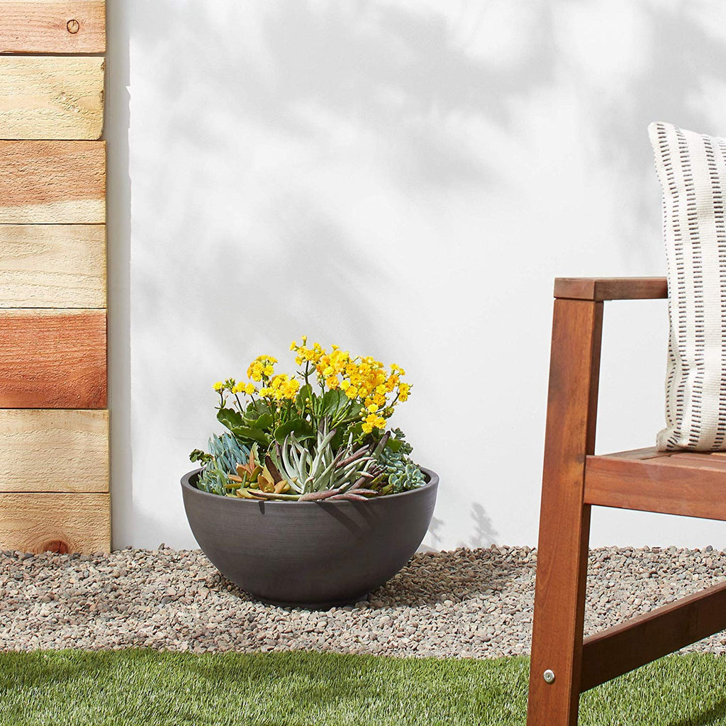 15x8 inch Plastic/Stone/Wood Composite Square Planter - No Drainage Hole (Drillable), Simplicity Bowl, Dark Charcoal