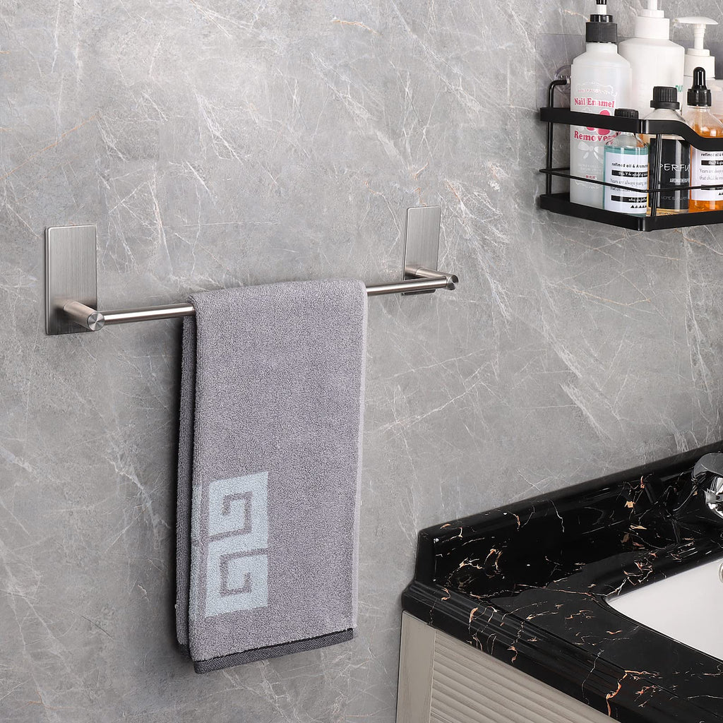 Self Adhesive Bathroom Towel Bar- Stainless Steel Bath Wall Shelf Rack Hanging Towel Stick On Sticky Hanger
