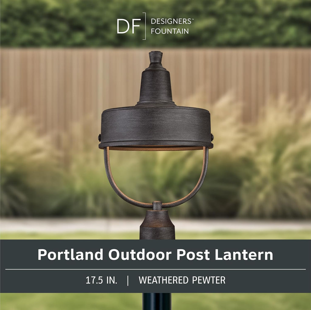 Portland-DS Outdoor Post Lantern, Weathered Pewter