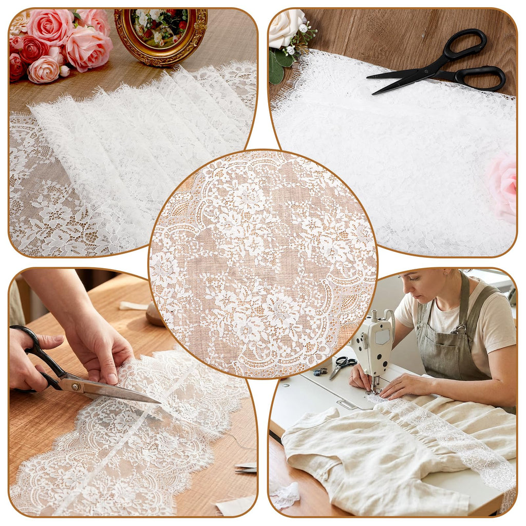 Floral Embroidered Laces Fabric, 15.75" Wide 3 Yard White Eyelash Lace Fabric Lace Ribbon, Laces Trim Ribbon for