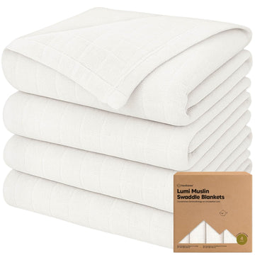 4pk Muslin Swaddle Blankets for Boys, Girls, Newborn Swaddles (Soft White)