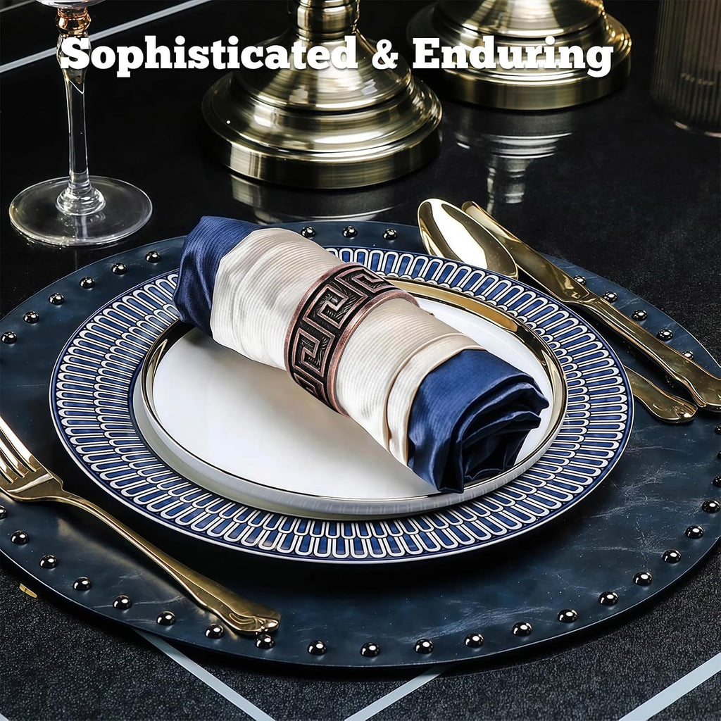 Bronze Napkin Rings, Premium Meander Napkin Rings Bulk, Greek Key Napkin Ring Bronze Alloy Holders - Set of 12
