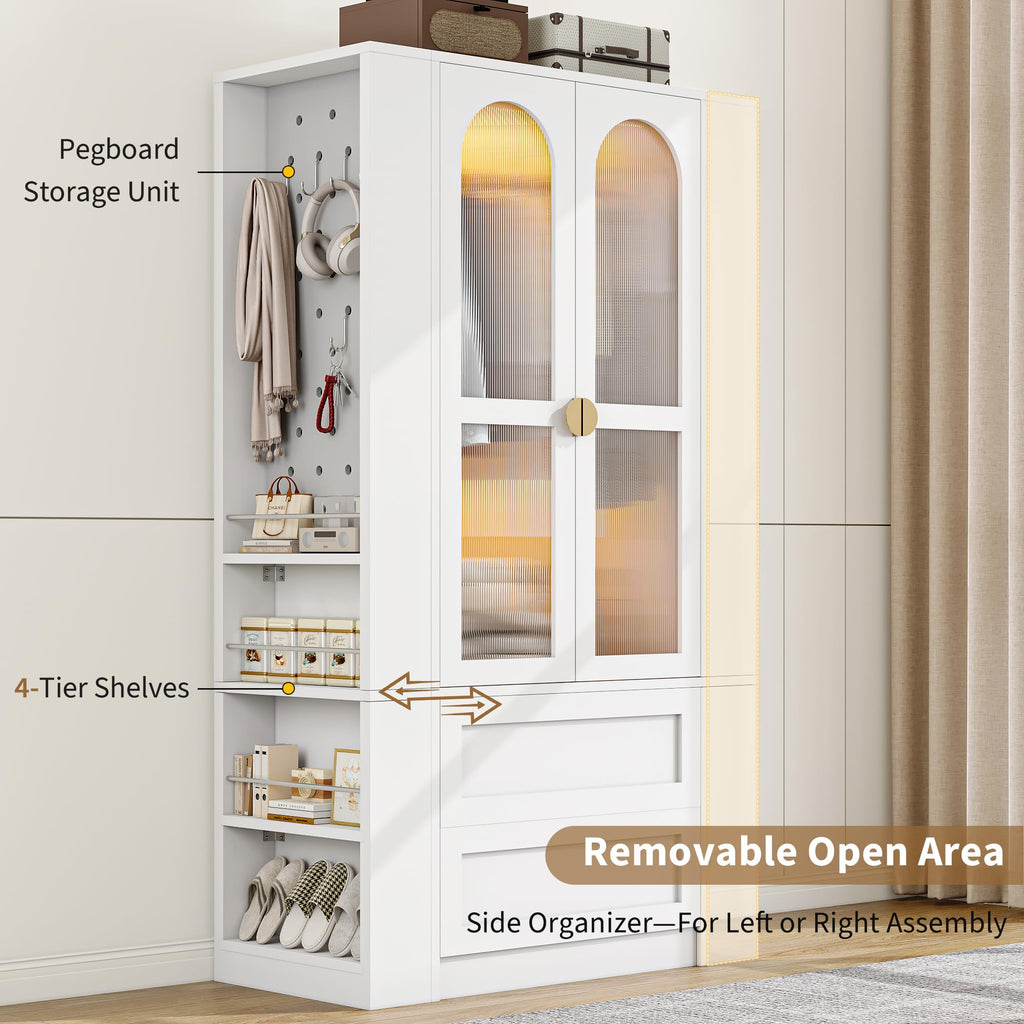 Armoire Wardrobe Closet with LED Lights & 2 Drawers, 71" Tall Clothing Storage Cabinet with Removable Hanging Rod, 4
