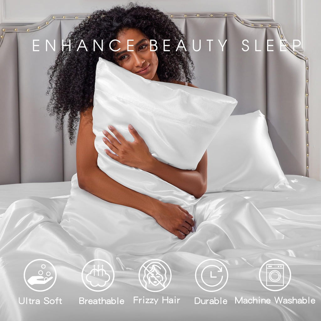 Satin Sheets California King - 4 Piece Luxury Soft Silky Sheets for Hair and Skin, Similar to Silk Bed Sheet Set with