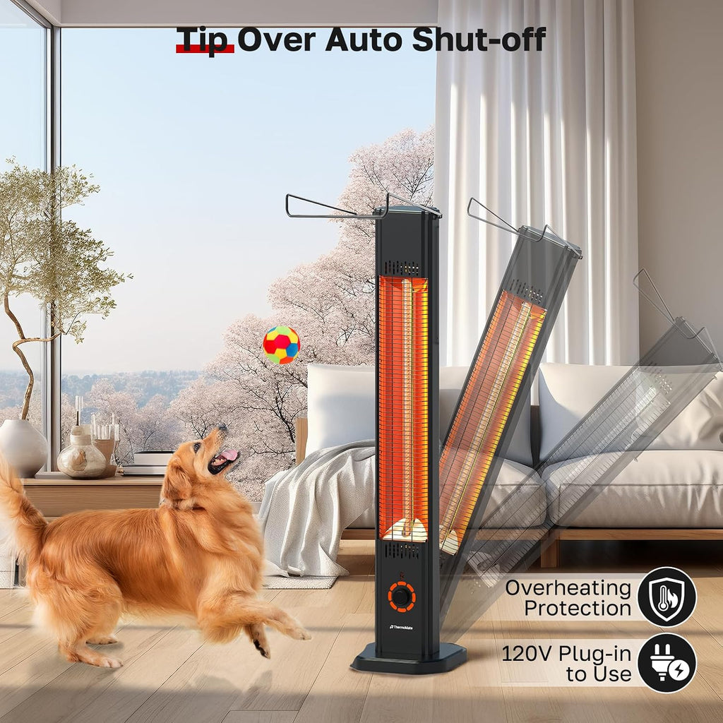 1500W Electric Patio Heater - Carbon Fiber Infrared Tower Heater for Outdoor Use - IP65 Waterproof, 2-in-1