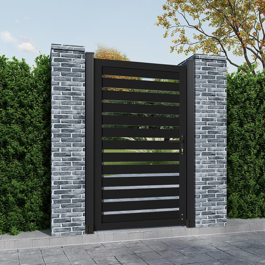 6ft x 3ft Aluminum Alloy Privacy Gate - Outdoor Metal Garden Gate with Lockable Knob, Semi-Open Security Gate, Design