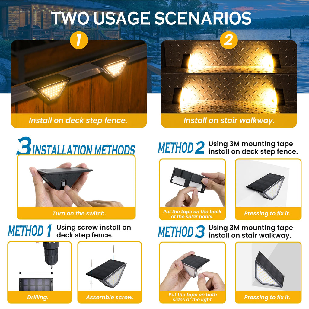 Solar Step Lights, Stair Lights Outdoor Waterproof Decor 6 Pack Warm White