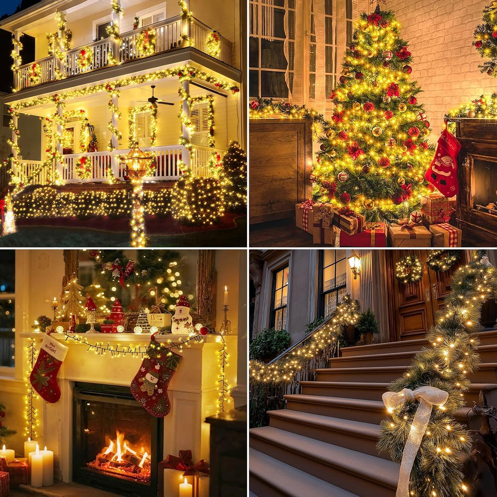 1000 LED 50FT Cluster String Lights, Outdoor Warm White Waterproof Christmas Tree Firecrackers String Lights with 8